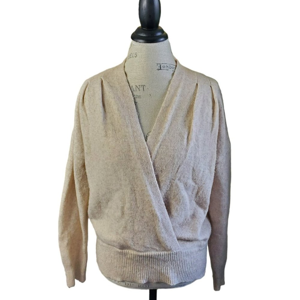 ASTR the Label | Beige Wool Blend Pleated Wrap Front Sweater (Size M) - Picture 3 of 12